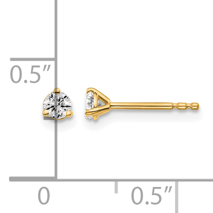 14K Yellow Gold 1/5 ct Certified Lab-Created Diamond VS+ F+, 3-Prong Stud Earrings