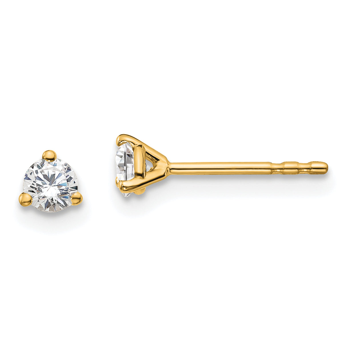 18K Yellow Gold 1/4 ct Certified Lab-Created Diamond VS+ F+, 3-Prong Stud Earrings