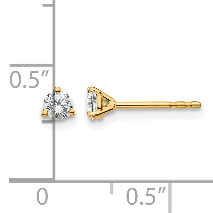 14K Yellow Gold 1/4 ct Certified Lab-Created Diamond VS+ F+, 3-Prong Stud Earrings