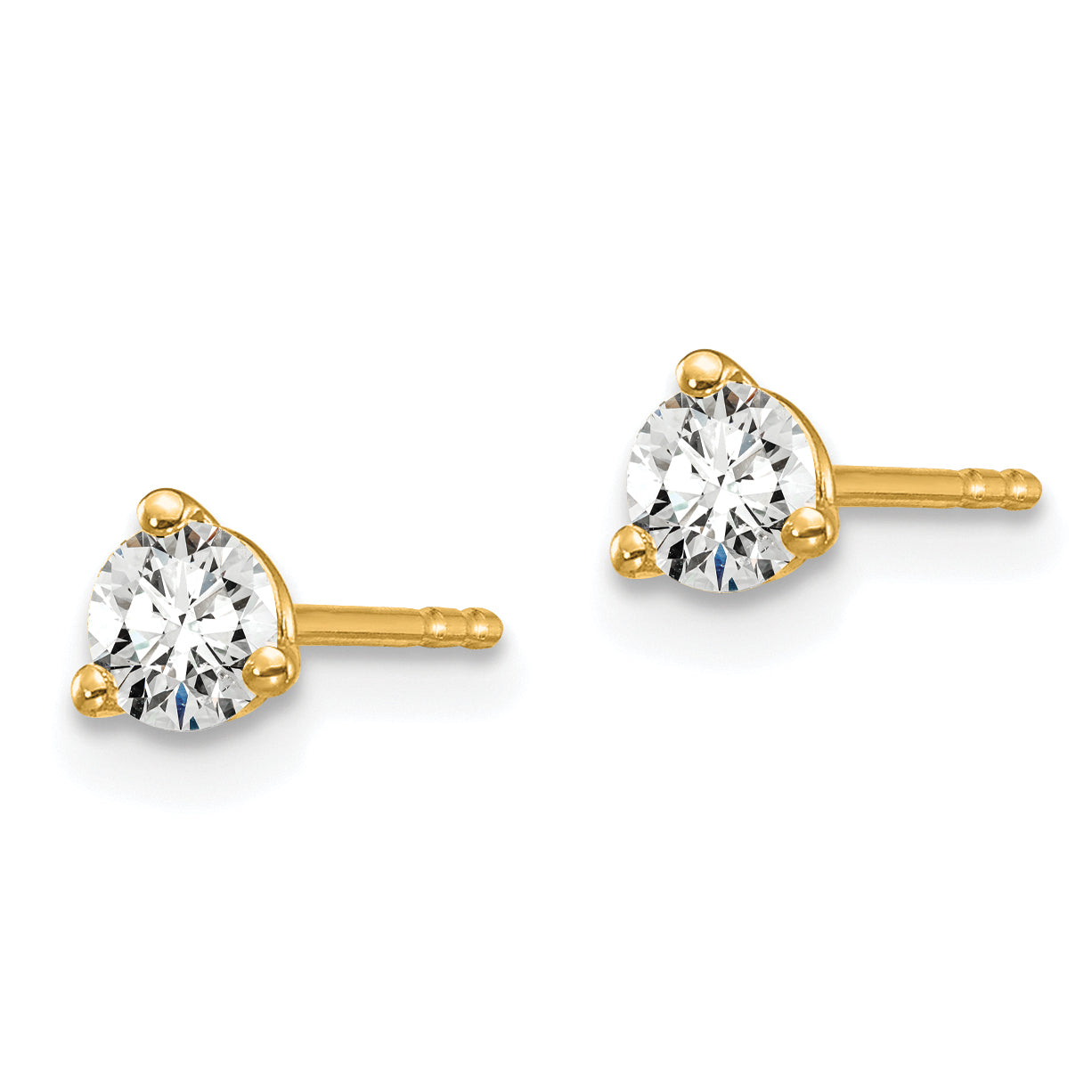 18K Yellow Gold 1/3 ct Lab-Created Diamond VS+ F+, 3-Prong Stud Earrings