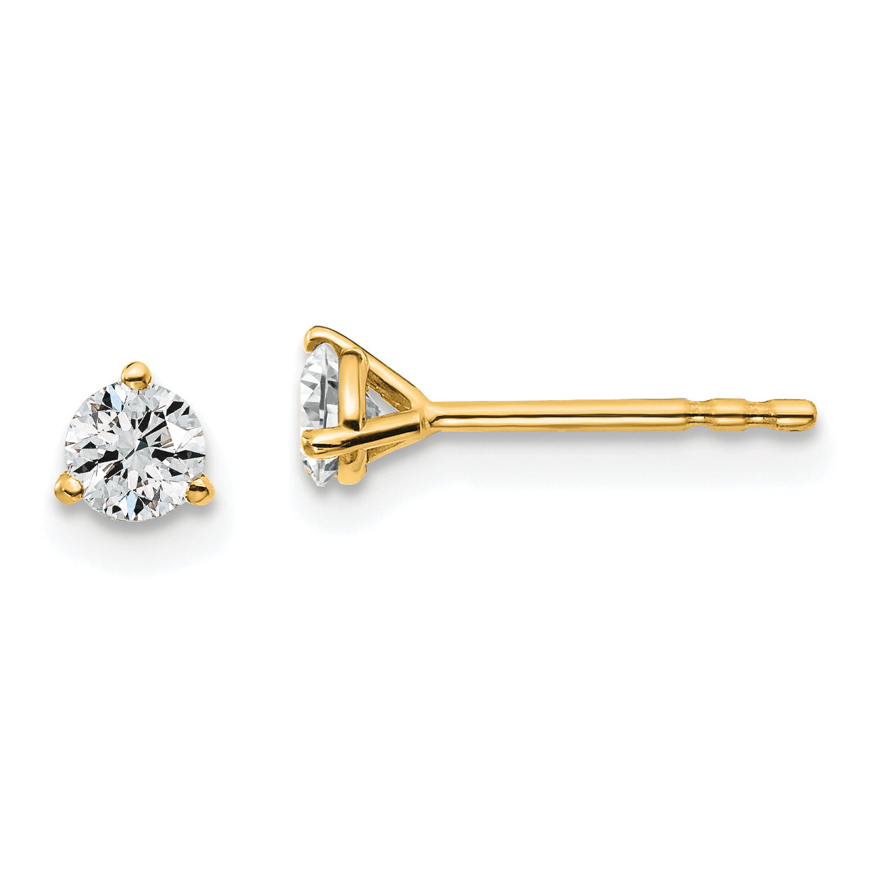18K Yellow Gold 1/3 ct Lab-Created Diamond VS+ F+, 3-Prong Stud Earrings