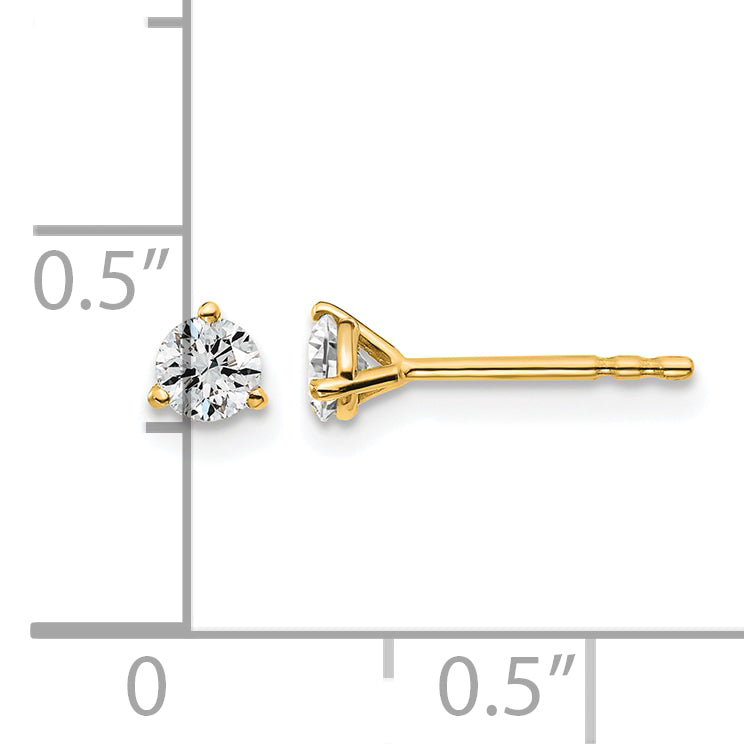 14K Yellow Gold 1/3 ct Lab-Created Diamond VS+ F+, 3-Prong Stud Earrings