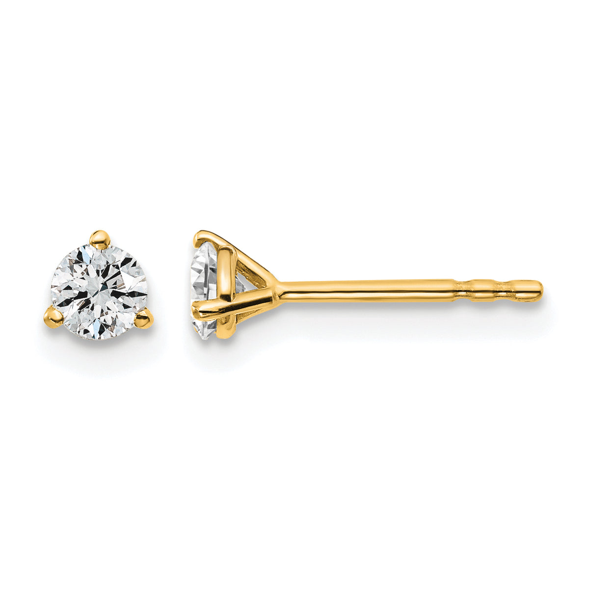14k 1/3 carat Certified Lab Grown Diamond VS+ F+ Round Complete Three Prong Stud Earrings