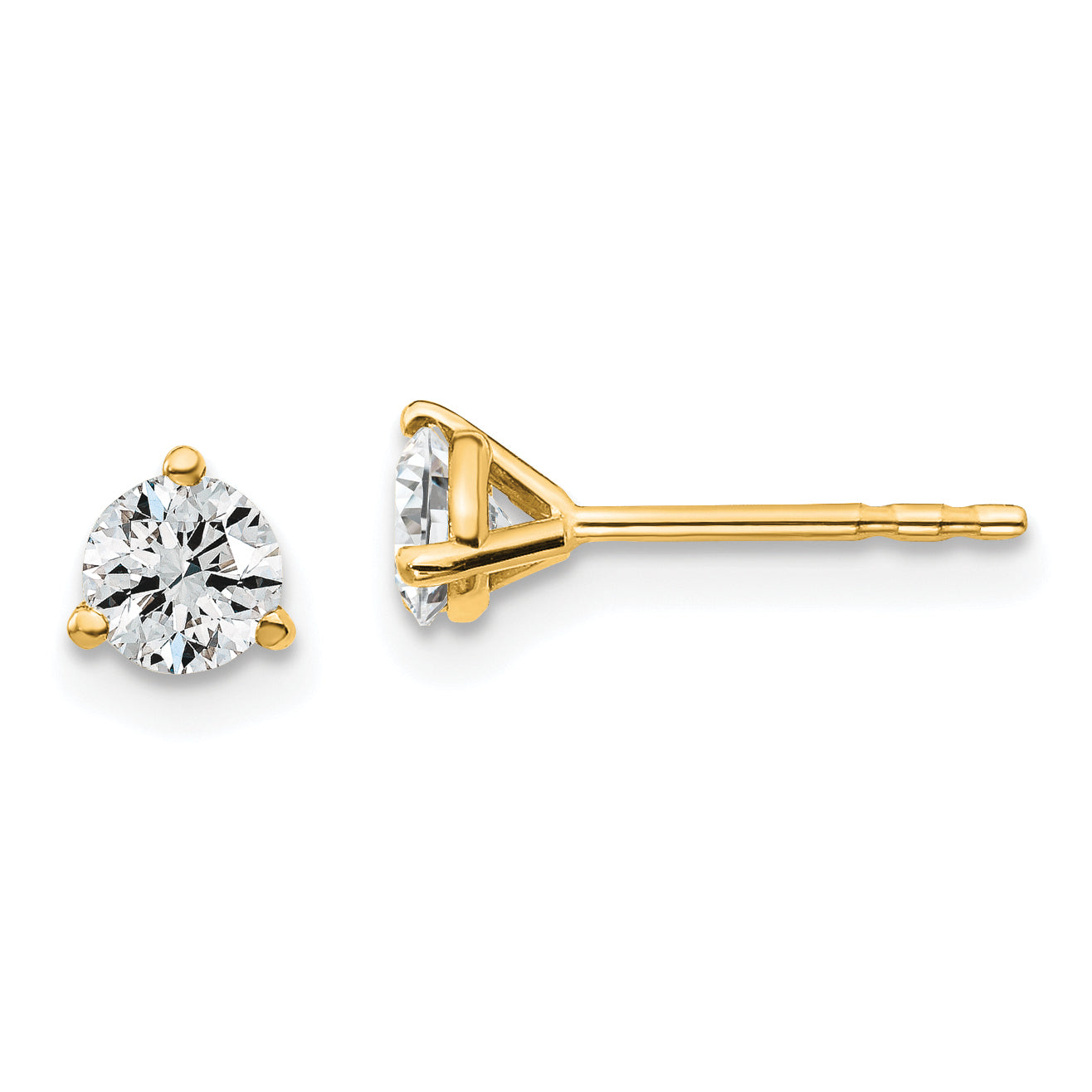 18K Yellow Gold 1/2 ct Lab-Created Diamond VS+ F+, 3-Prong Stud Earrings