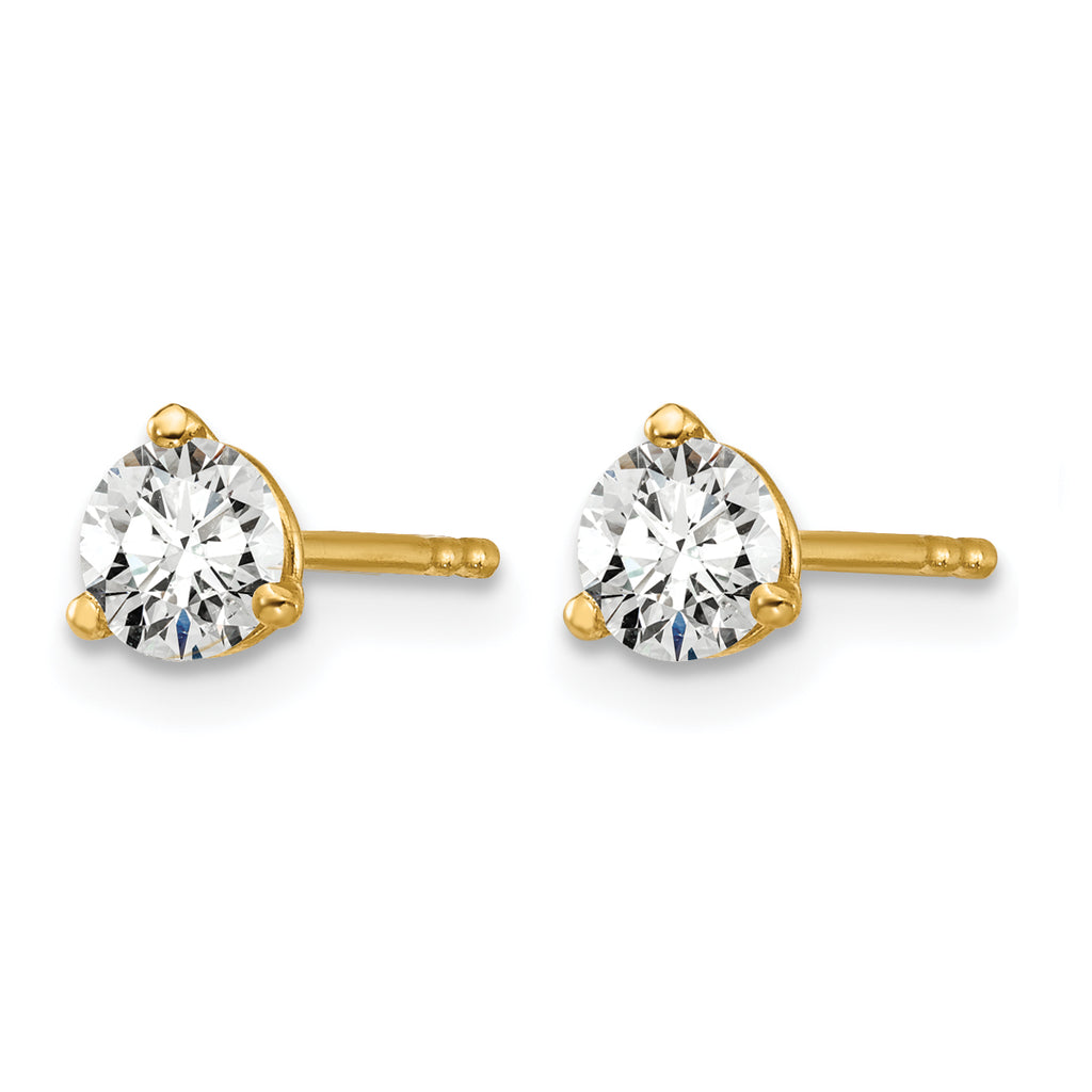 14K Yellow Gold 1/2 ct Certified Lab-Created Diamond VS/SI+ G+, 3-Prong Stud Earrings