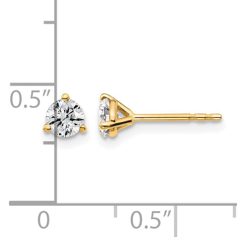 14K Yellow Gold 1/2 ct Certified Lab-Created Diamond VS/SI+ G+, 3-Prong Stud Earrings