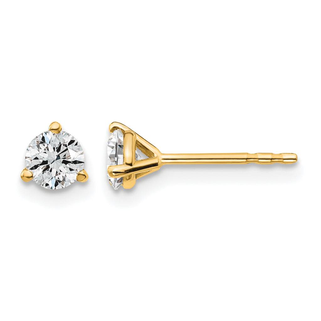 14K Yellow Gold 1/2 ct Certified Lab-Created Diamond VS+ F+, 3-Prong Stud Earrings