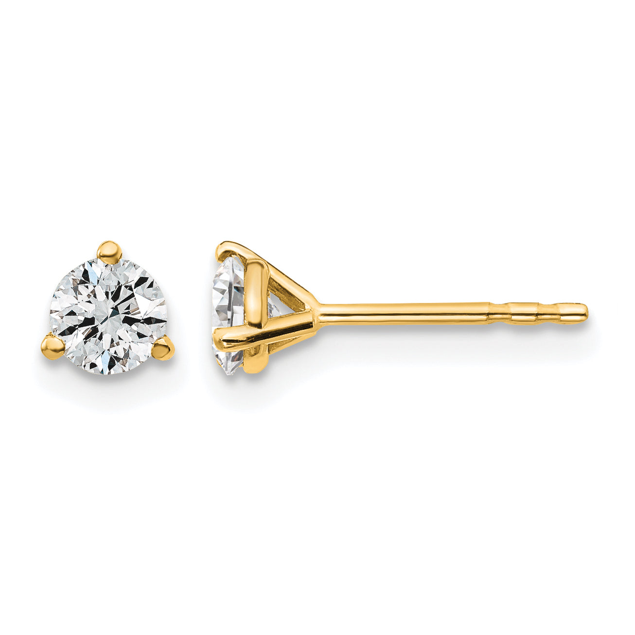 14K Yellow Gold 1/2 ct Lab-Created Diamond VS+ F+, 3-Prong Stud Earrings