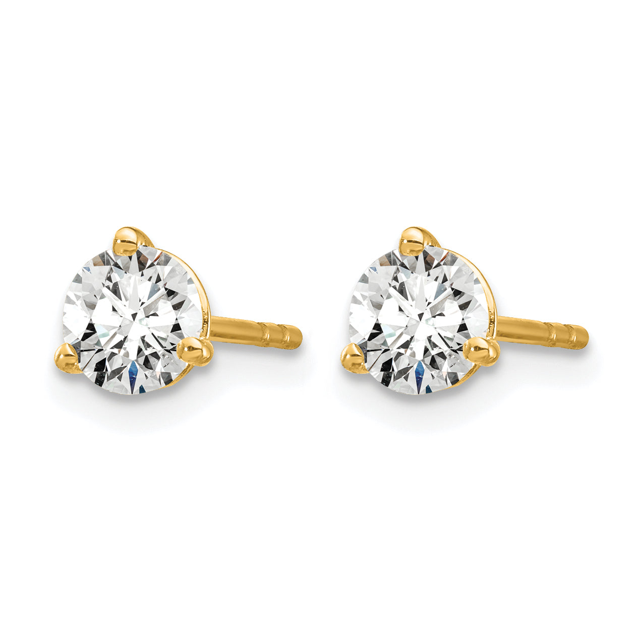 14K Yellow Gold 5/8 ct Lab-Created Diamond VS+ F+, 3-Prong Stud Earrings
