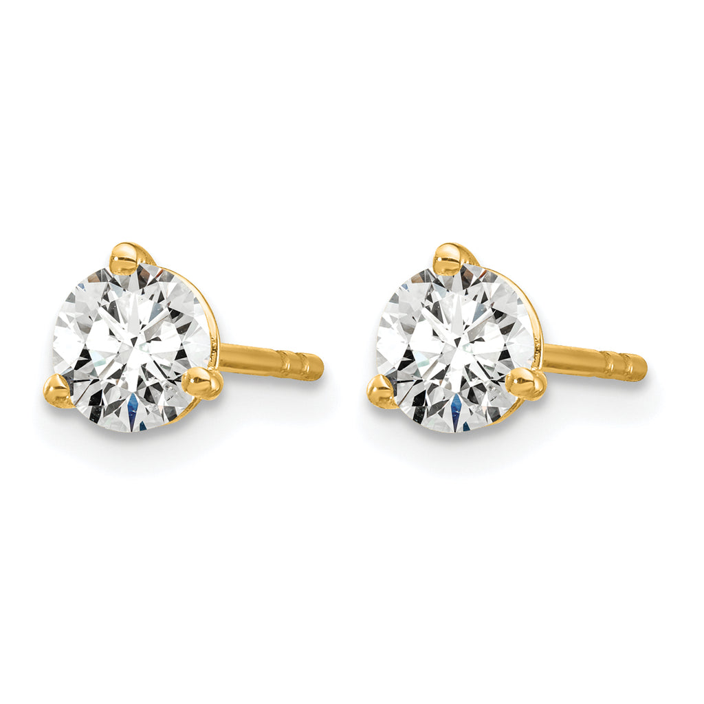 14K Yellow Gold 3/4 ct Lab-Created Diamond VS+ F+, 3-Prong Stud Earrings