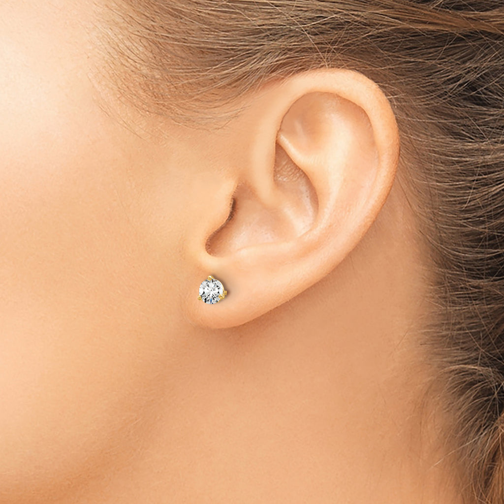 14K Yellow Gold 3/4 ct Certified Lab-Created Diamond VS/SI+ G+, 3-Prong Stud Earrings