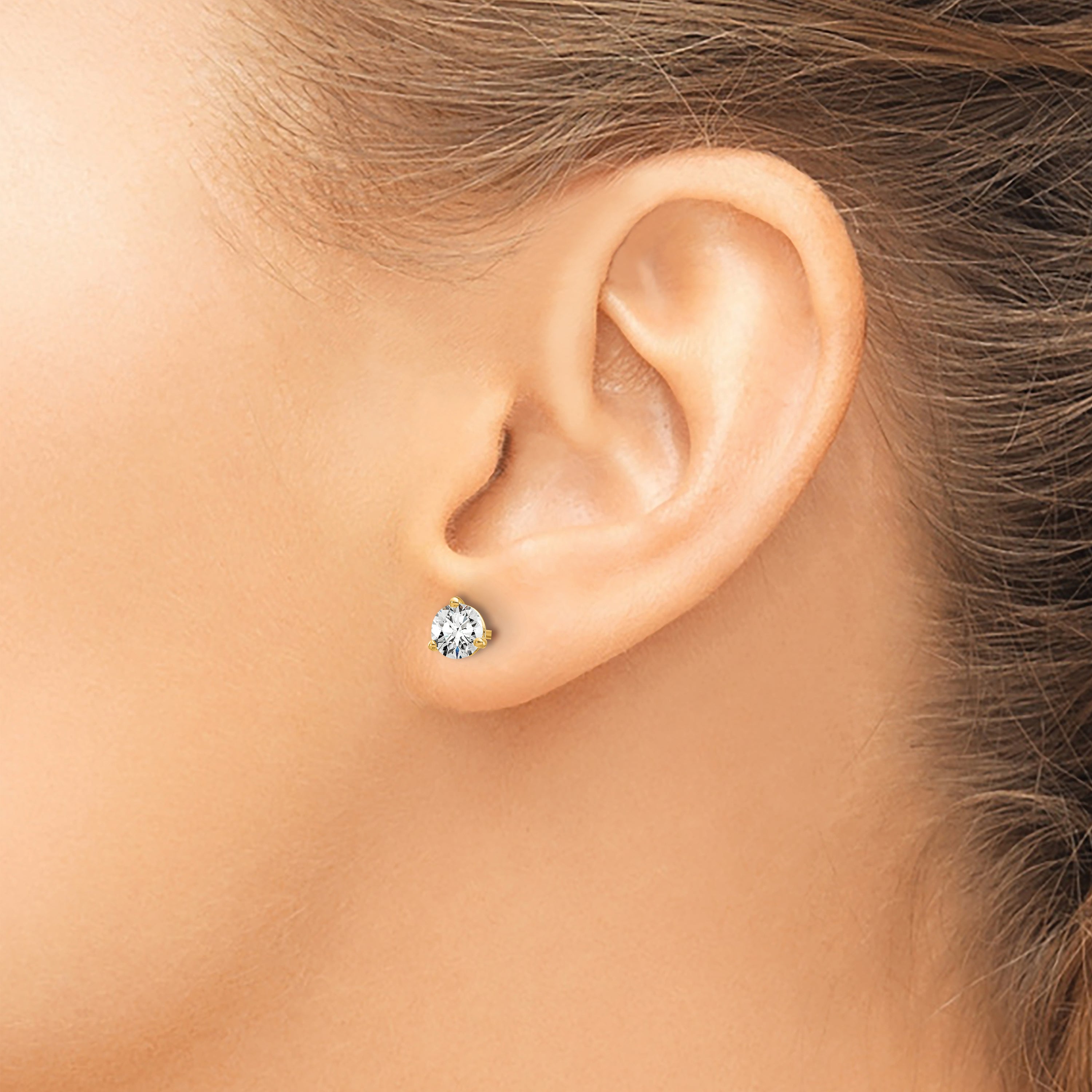 14k 3/4 carat Certified Lab Grown Diamond VS+ F+ Round Complete Three Prong Stud Earrings