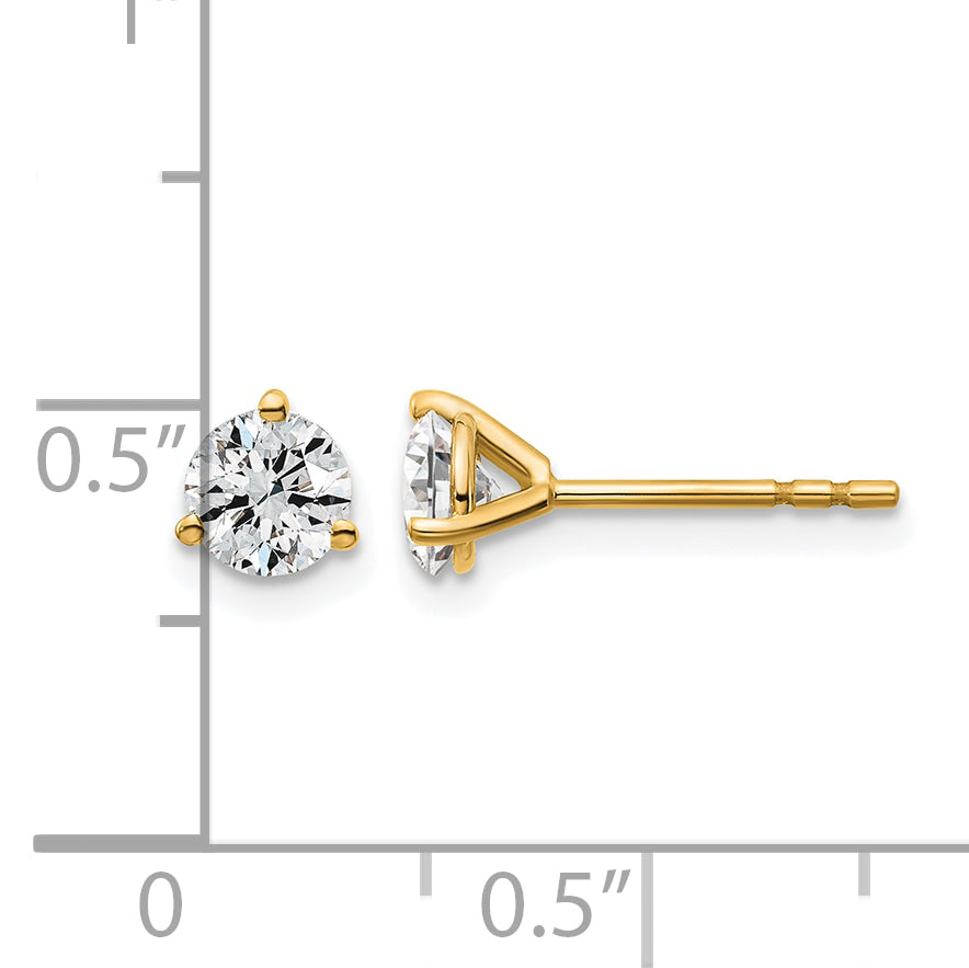 14k 3/4 carat Certified Lab Grown Diamond VS+ F+ Round Complete Three Prong Stud Earrings