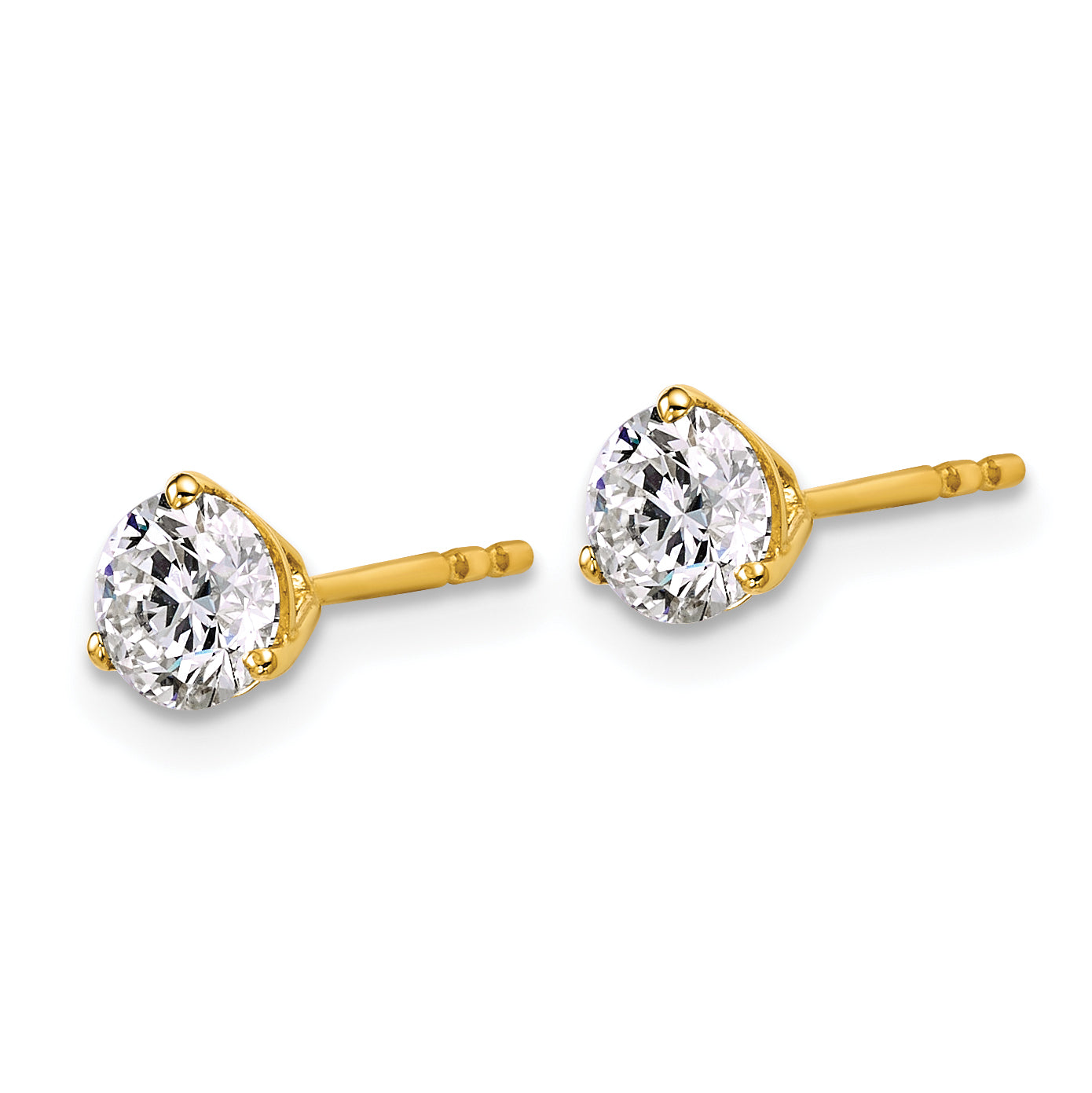 18K Yellow Gold 1 ct Certified Lab-Created Diamond VS+ F+, 3-Prong Stud Earrings