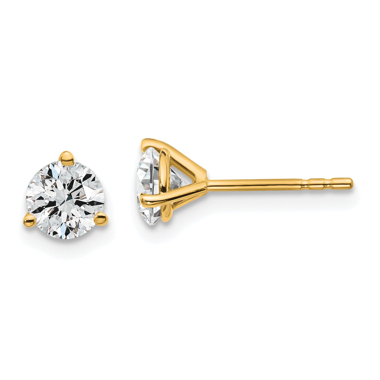 18K Yellow Gold 1 ct Lab-Created Diamond VS+ F+, 3-Prong Stud Earrings