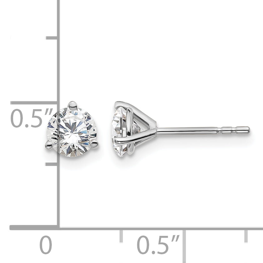 14k White Gold 1 carat Certified Lab Grown Diamond VS+ F+ Round Complete Three Prong Stud Earrings