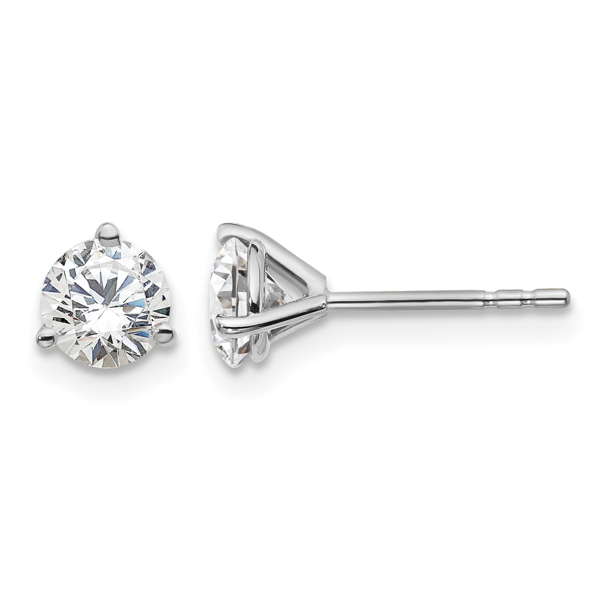 14k White Gold 1 carat Certified Lab Grown Diamond VS+ F+ Round Complete Three Prong Stud Earrings