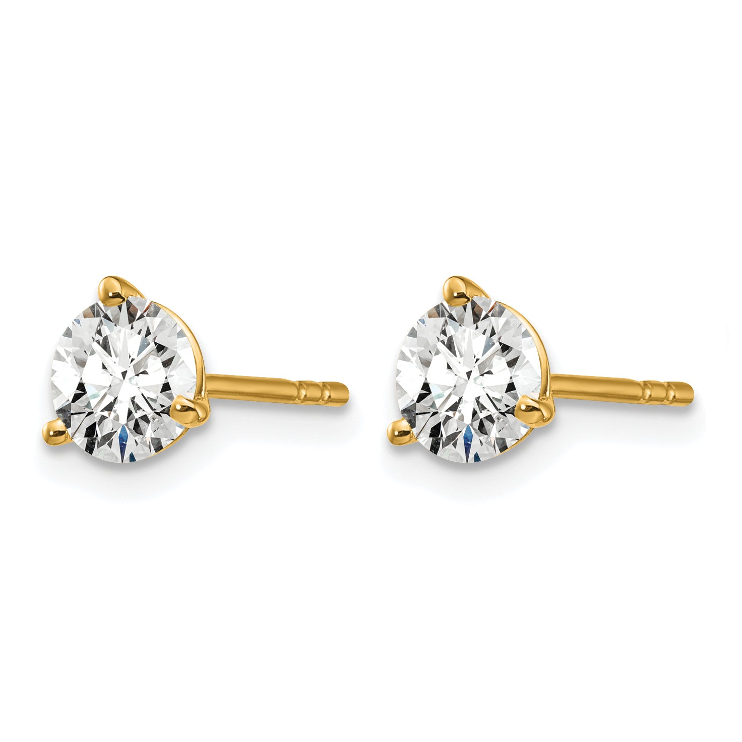 14K Yellow Gold 1 ct Lab-Created Diamond VS/SI+ G+, 3-Prong Stud Earrings
