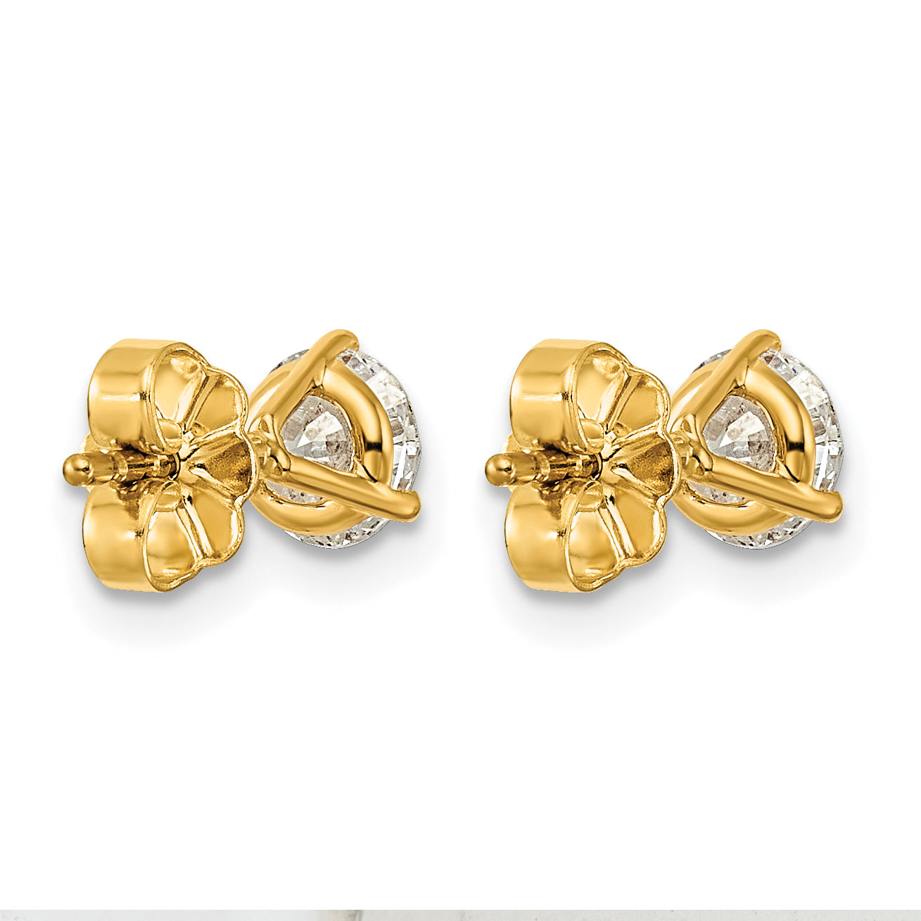 14K Yellow Gold 1 ct Lab-Created Diamond VS+ F+, 3-Prong Stud Earrings