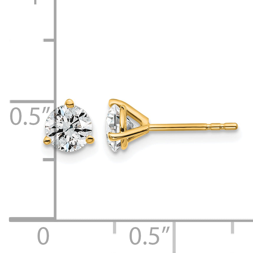 14K Yellow Gold 1 ct Lab-Created Diamond VS+ F+, 3-Prong Stud Earrings