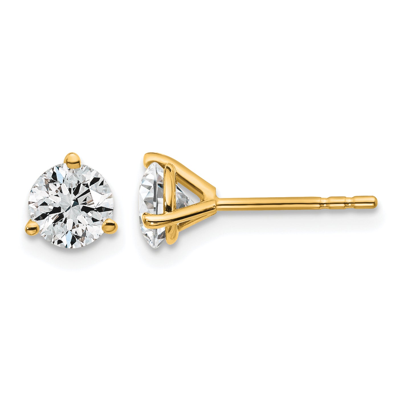 14K Yellow Gold 1 ct Certified Lab-Created Diamond VS+ F+, 3-Prong Stud Earrings Main image