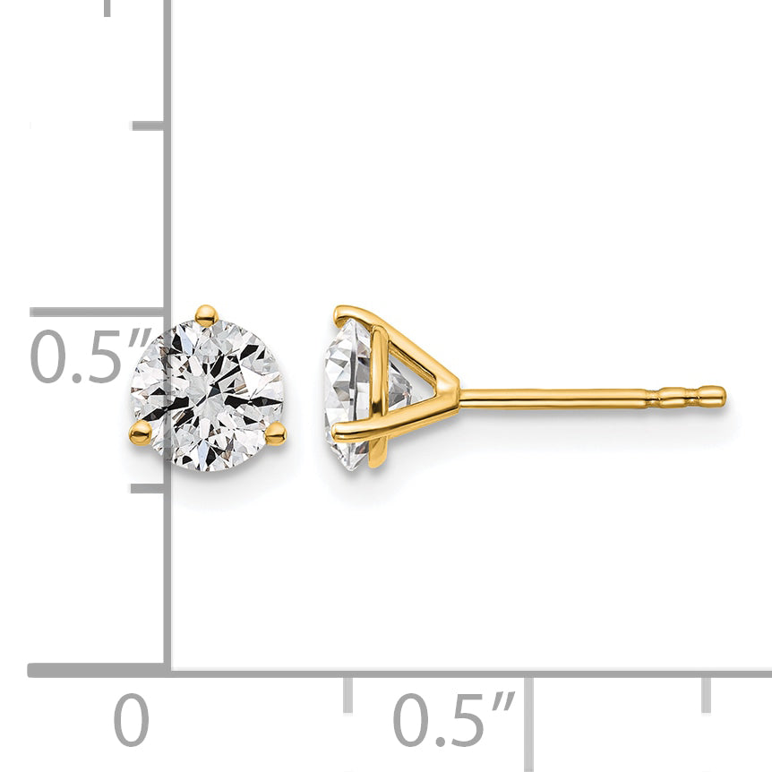 14k Yellow Gold 1 1/4 ctw Lab Grown Diamond VS+ F+ Round 3 Prong Heavy Wt. Stud Earrings