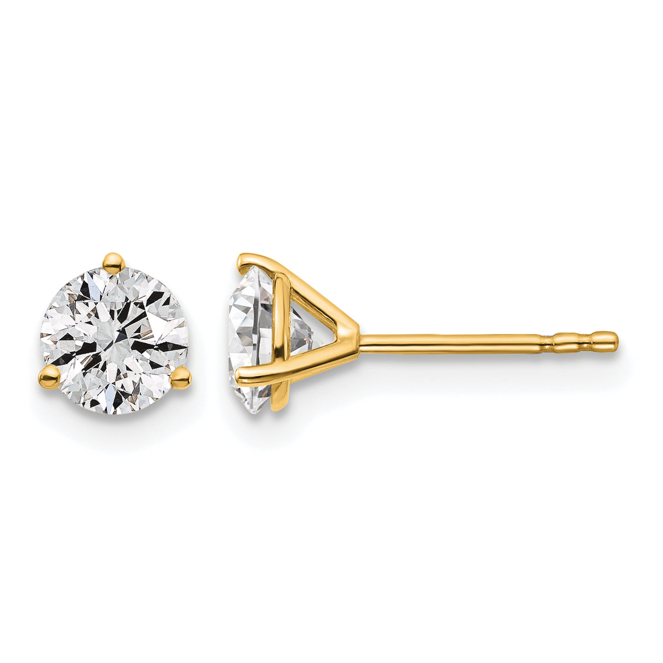 14k Yellow Gold 1 1/4 ctw Lab Grown Diamond VS+ F+ Round 3 Prong Heavy Wt. Stud Earrings