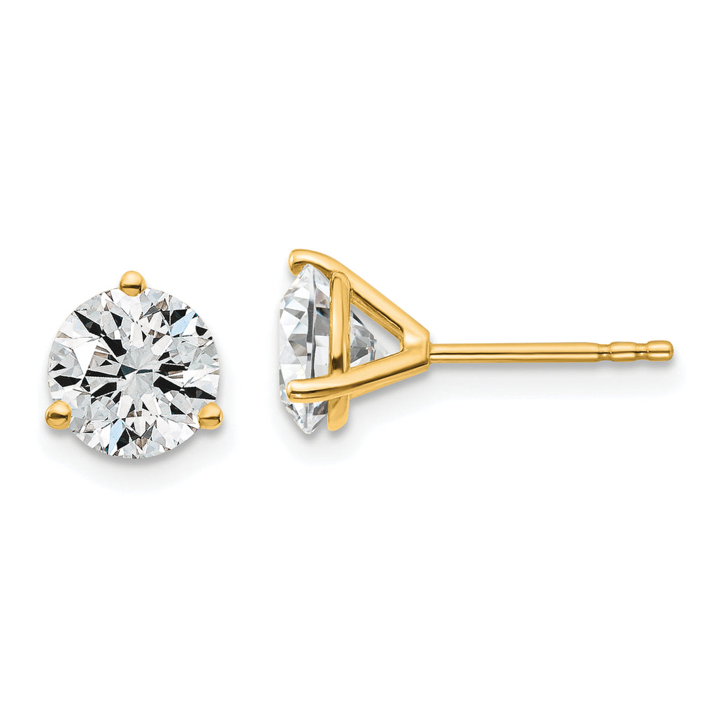 18K Yellow Gold 1 1/2 ct Lab-Created Diamond VS+ F+, 3-Prong Stud Earrings