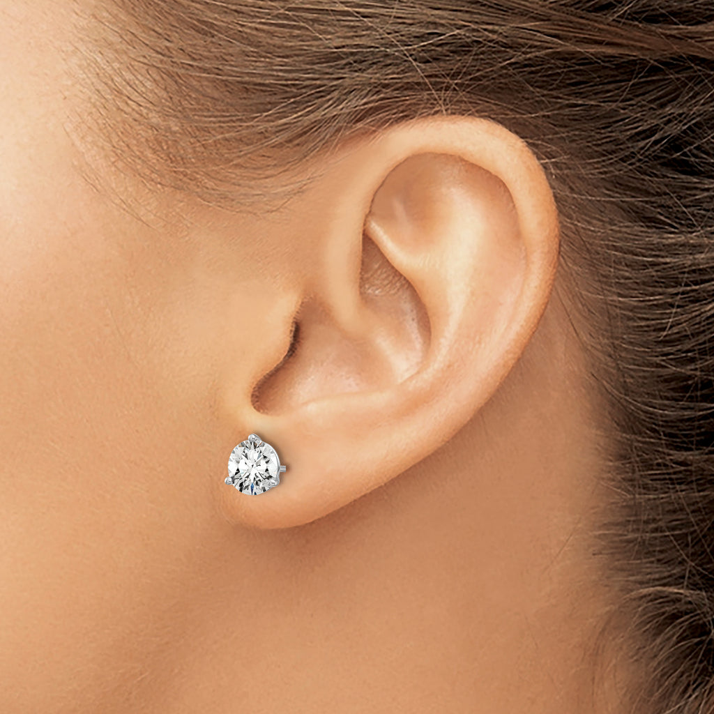 14K White Gold 1 1/2 ct Lab-Created Diamond VS+ F+, 3-Prong Stud Earrings
