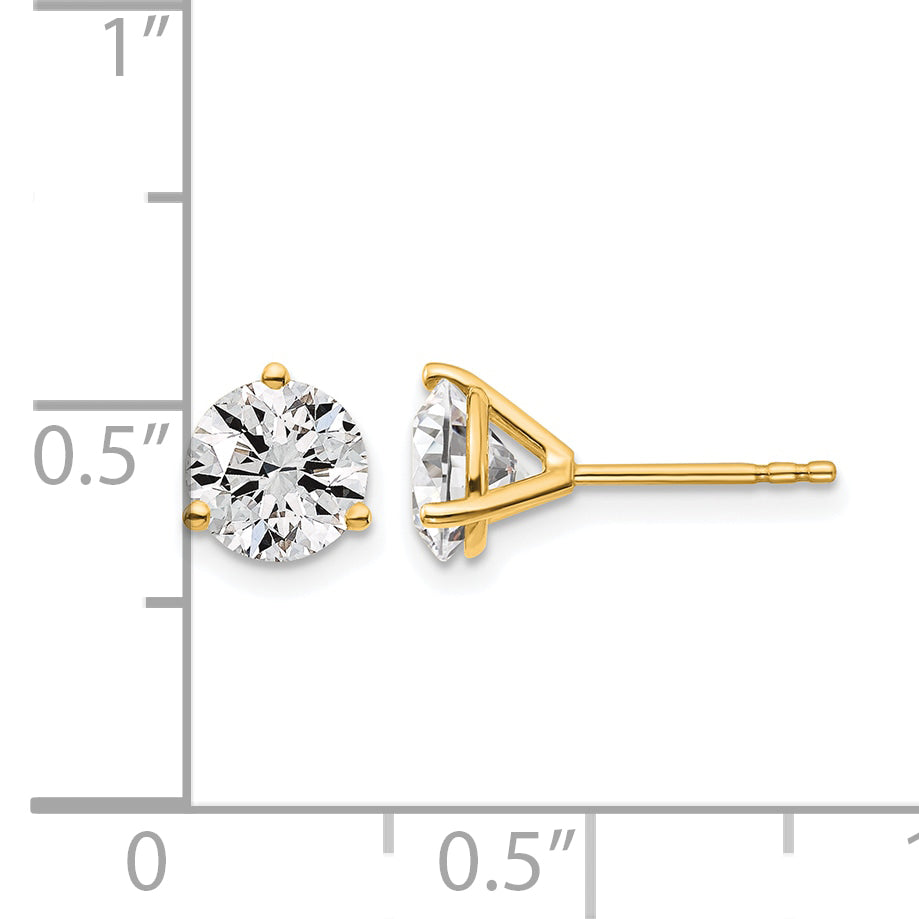 14K Yellow Gold 1 1/2 ct Lab-Created Diamond VS/SI+ G+, 3-Prong Stud Earrings