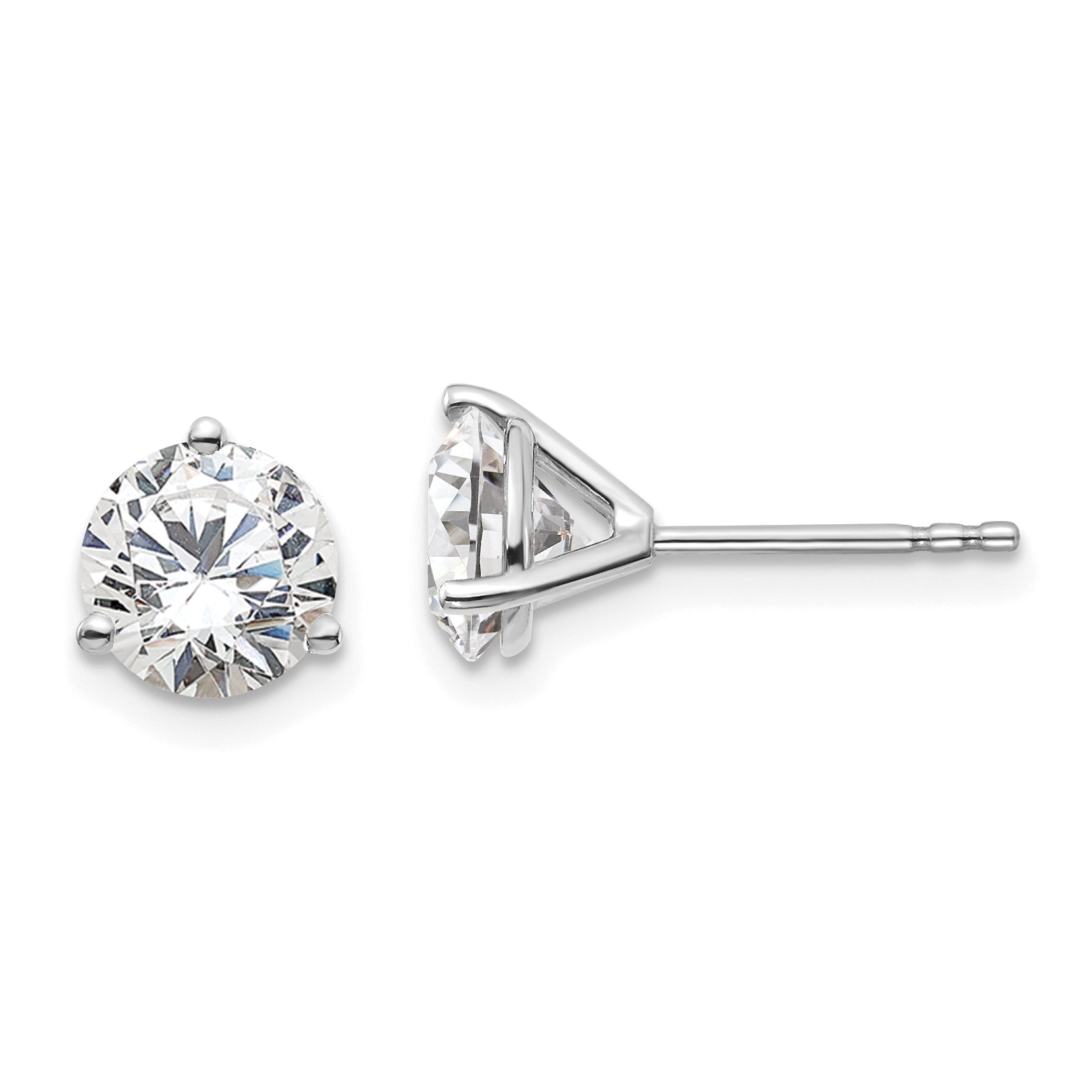 18K White Gold 2 1/2 ct Lab-Created Diamond VS+ F+, 3-Prong Stud Earrings