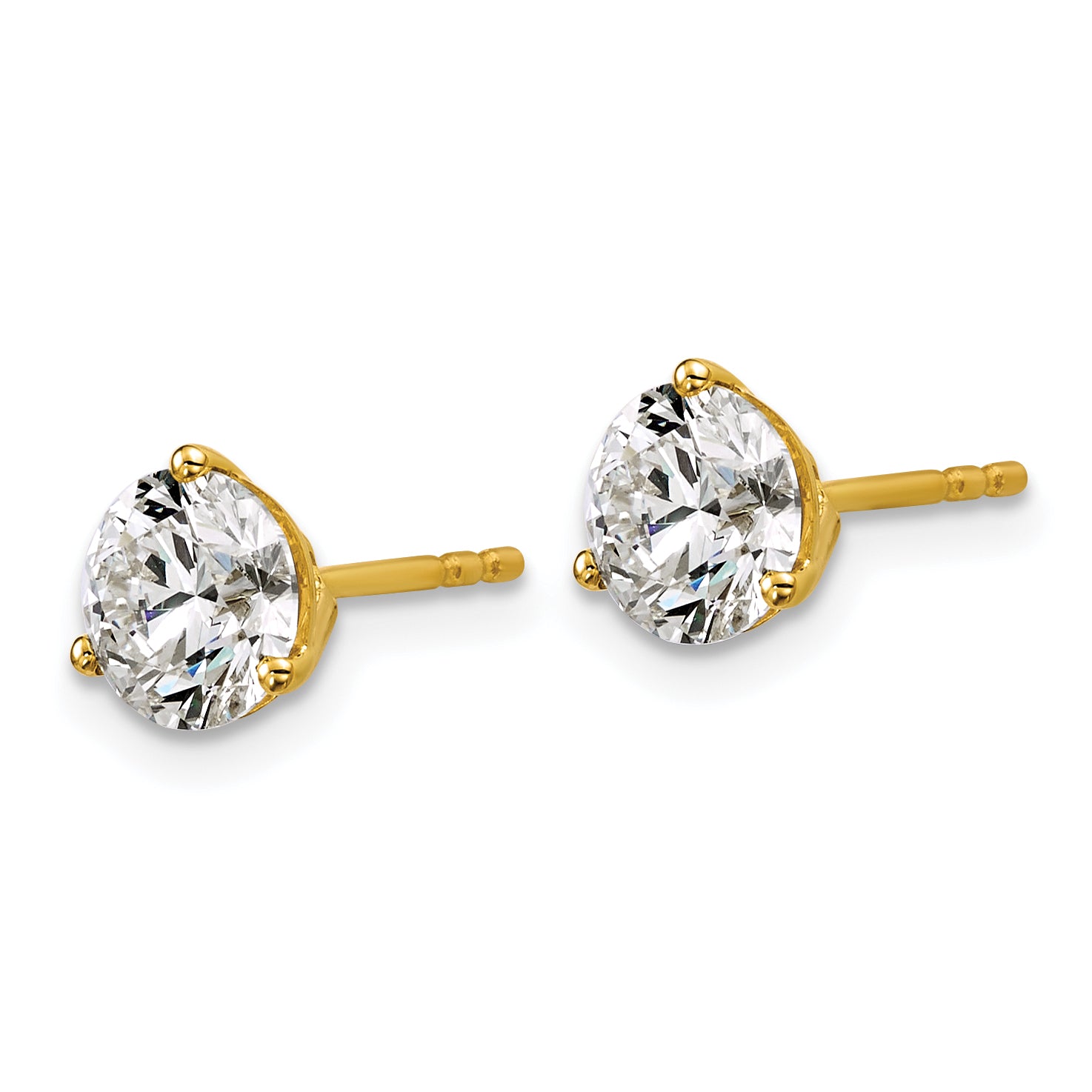 18K Yellow Gold 2 1/2 ct Certified Lab-Created Diamond VS+ F+, 3-Prong Stud Earrings