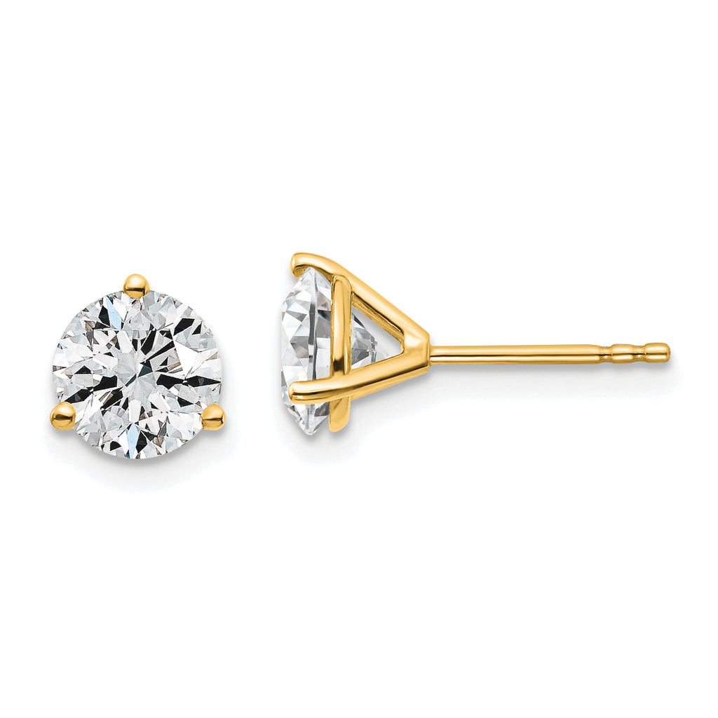 18K Yellow Gold 2 ct Lab-Created Diamond VS+ F+, 3-Prong Stud Earrings