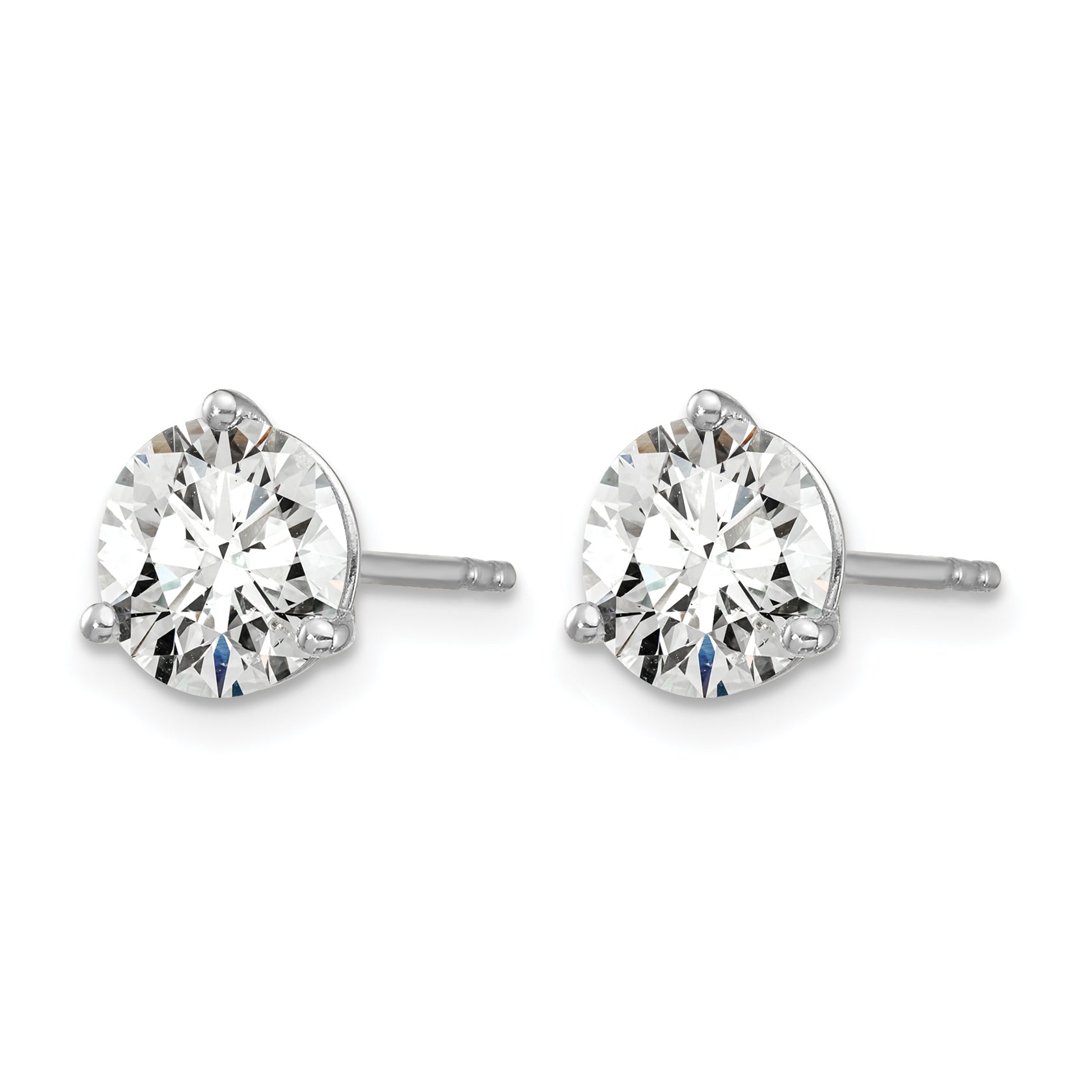 14K White Gold 2 1/2 ct Lab-Created Diamond VS+ F+, 3-Prong Stud Earrings