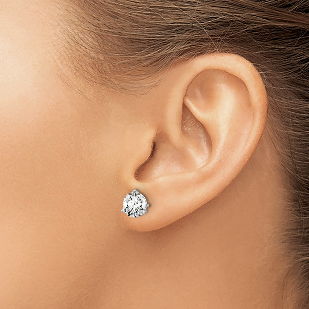 14K White Gold 2 ct Lab-Created Diamond VS+ F+, 3-Prong Stud Earrings