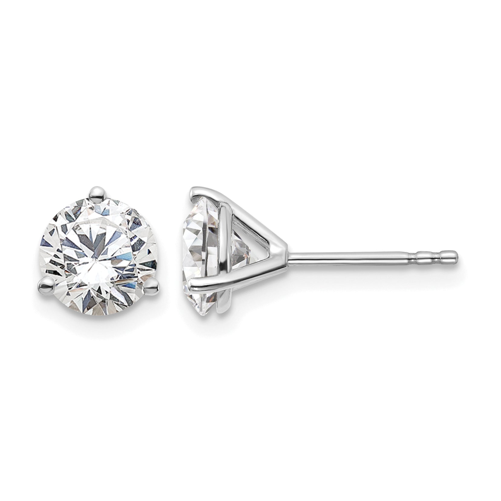 14K White Gold 2 ct Lab-Created Diamond VS/SI+ G+, 3-Prong Stud Earrings