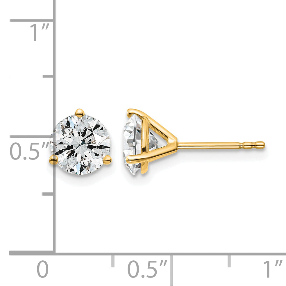 14K Yellow Gold 2 ct Lab-Created Diamond VS+ F+, 3-Prong Stud Earrings
