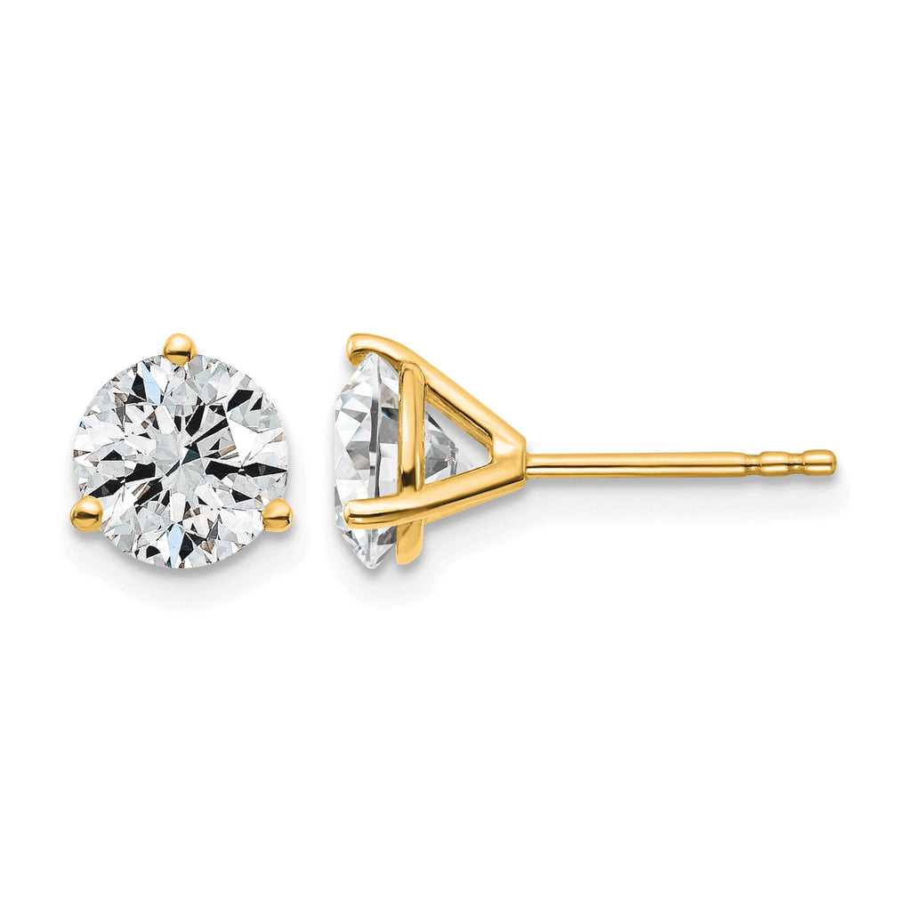 14K Yellow Gold 2 1/2 ct Certified Lab-Created Diamond VS+ F+, 3-Prong Stud Earrings
