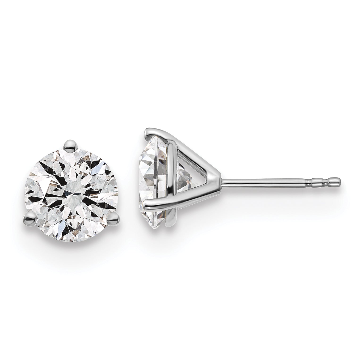 18k White Gold 3 carat Certified Lab Grown Diamond VS+ F+ Round Complete Three Prong Stud Earrings Main image