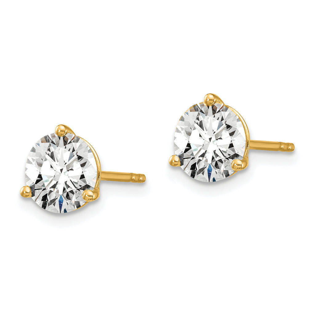 18K Yellow Gold 3 ct Lab-Created Diamond VS+ F+, 3-Prong Stud Earrings
