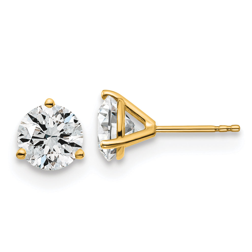 18K Yellow Gold 3 ct Lab-Created Diamond VS+ F+, 3-Prong Stud Earrings