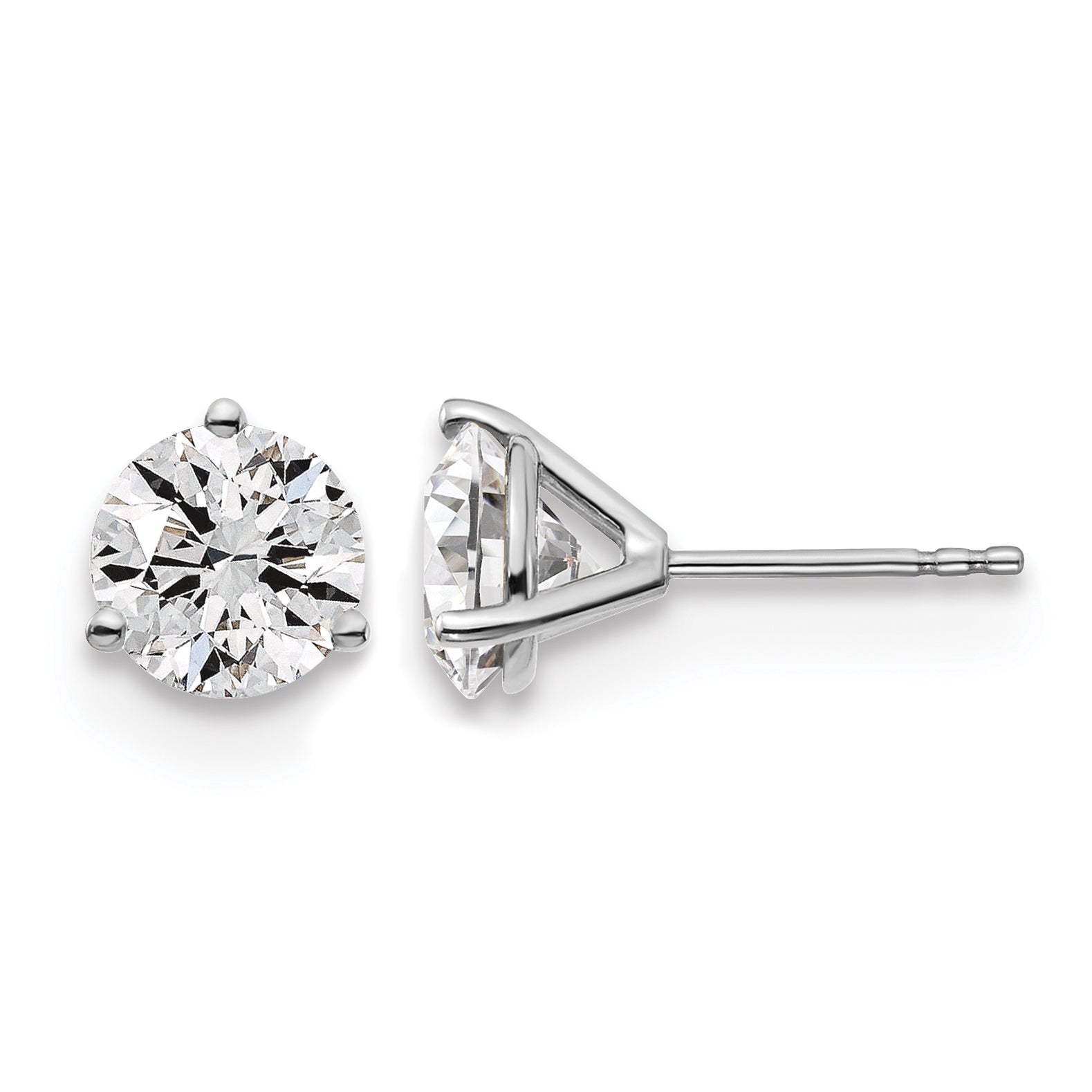 14K White Gold 3 ct Certified Lab-Created Diamond VS/SI+ G+, 3-Prong Stud Earrings
