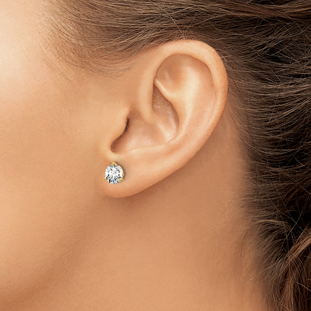 14K Yellow Gold 3 ct Lab-Created Diamond VS/SI+ G+, 3-Prong Stud Earrings