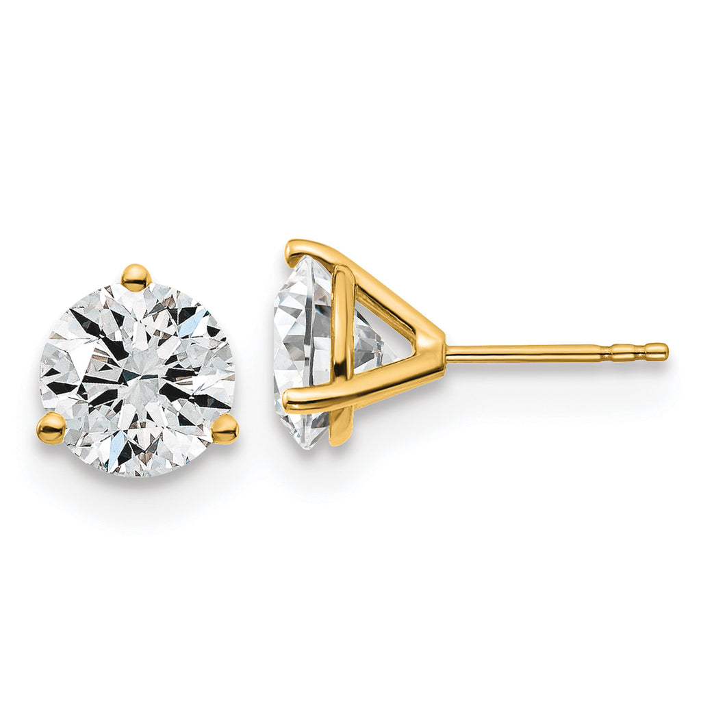 18K Yellow Gold 4 ct Lab-Created Diamond VS+ F+, 3-Prong Stud Earrings