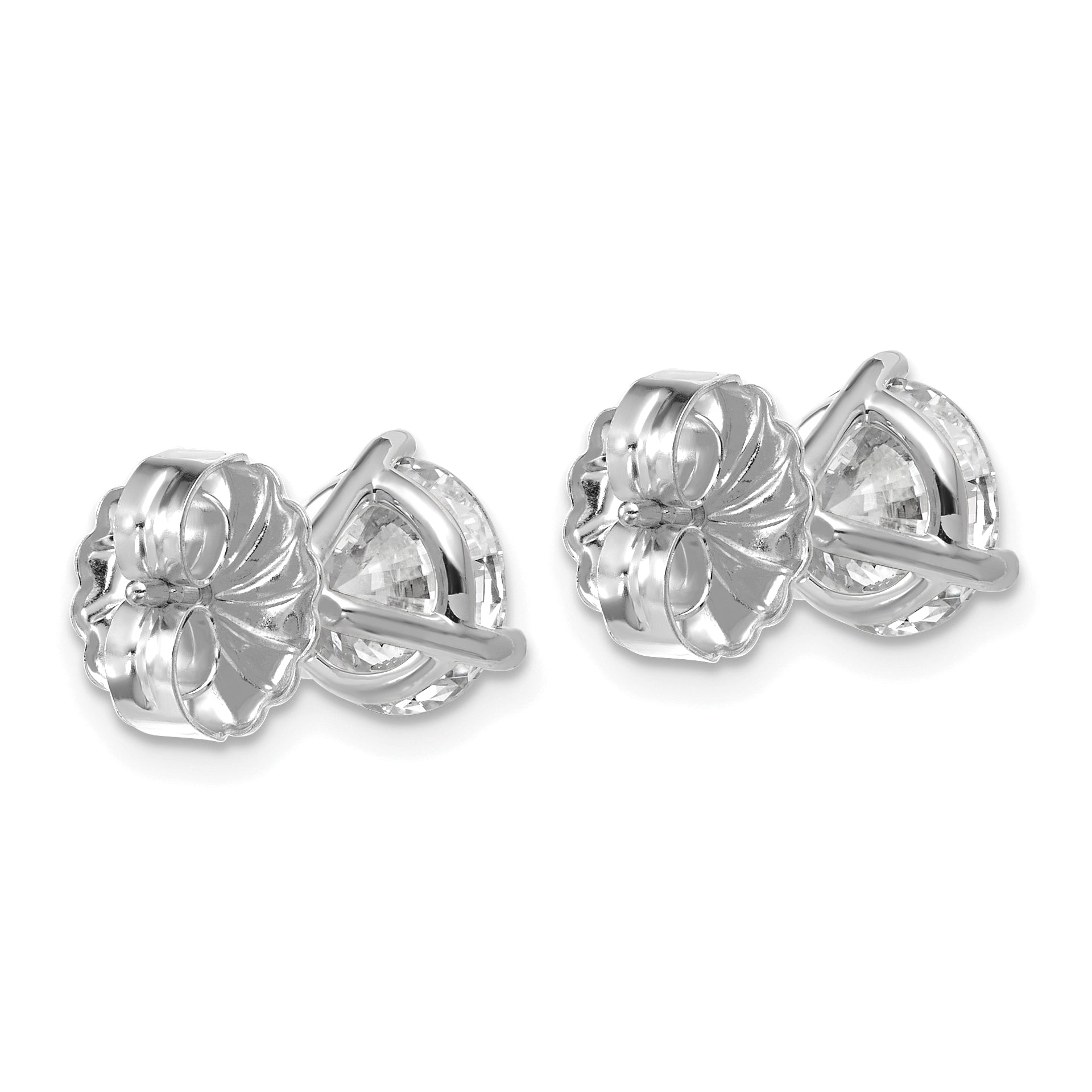 14k White Gold 4 carat Lab Grown Diamond VS+ F+ Round Complete Three Prong Stud Earrings