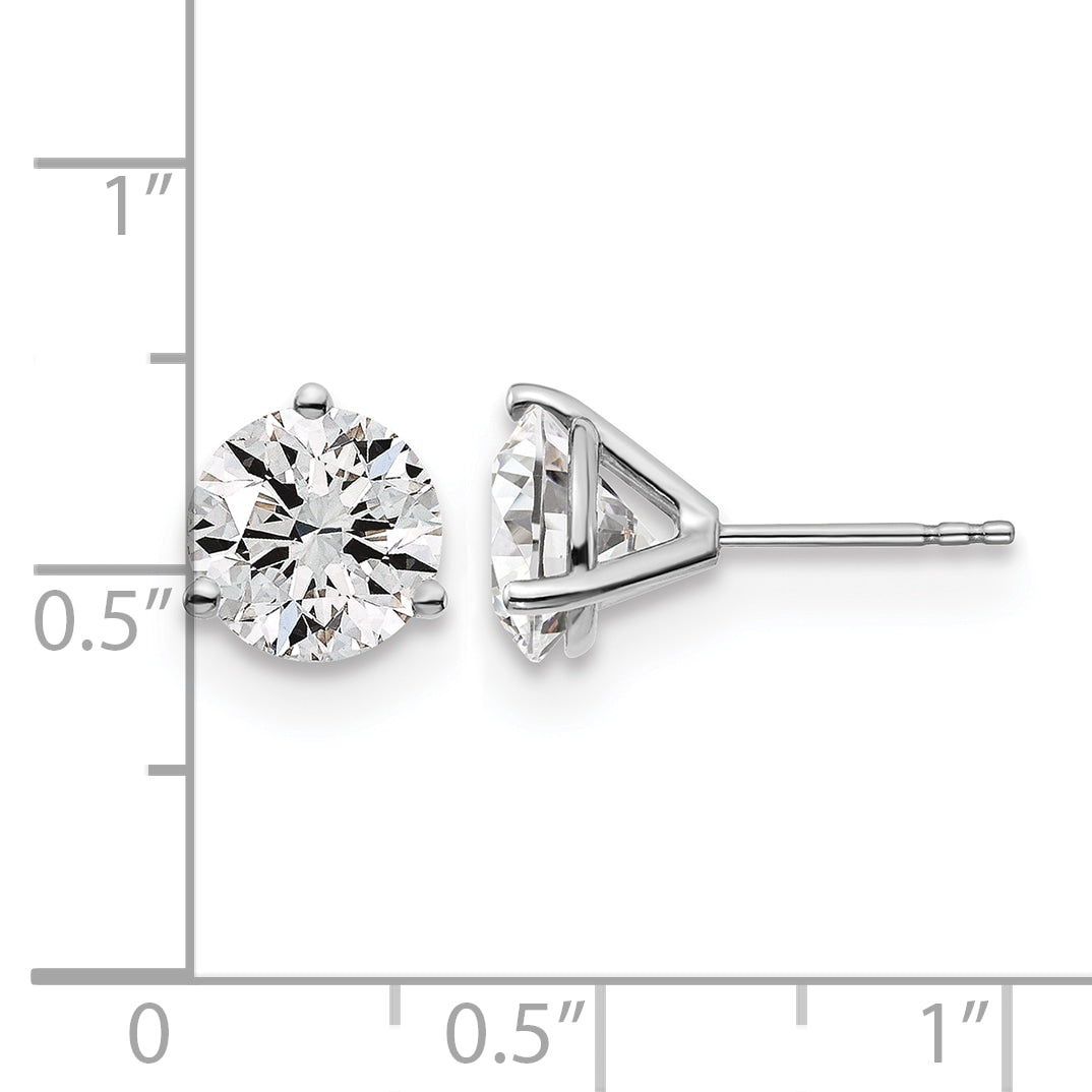 14k White Gold 4 carat Lab Grown Diamond VS+ F+ Round Complete Three Prong Stud Earrings