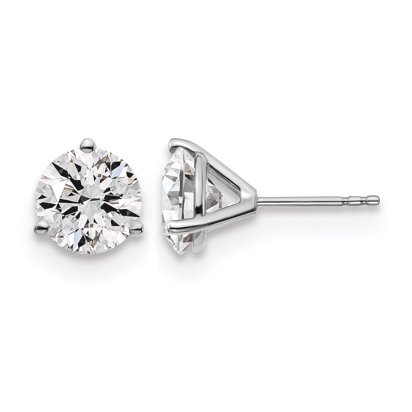 14K White Gold 4 ct Certified Lab-Created Diamond VS+ F+, 3-Prong Stud Earrings
