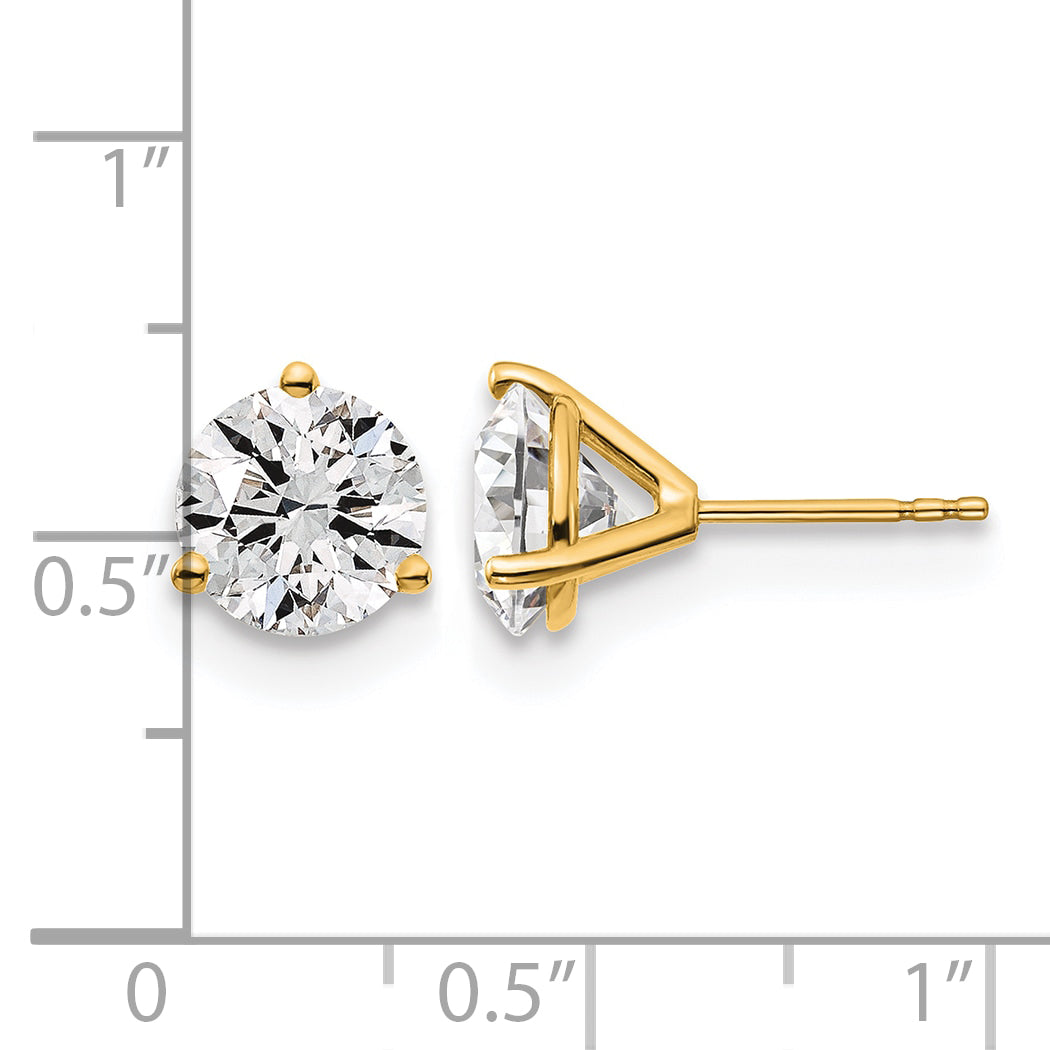 14K Yellow Gold 4 ct Certified Lab-Created Diamond VS/SI+ G+, 3-Prong Stud Earrings