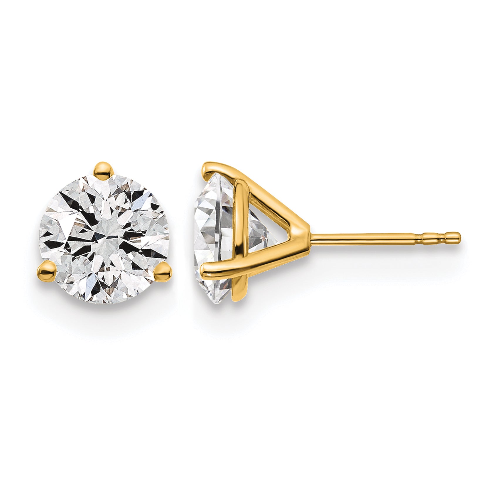 14K Yellow Gold 4 ct Lab-Created Diamond VS/SI+ G+, 3-Prong Stud Earrings