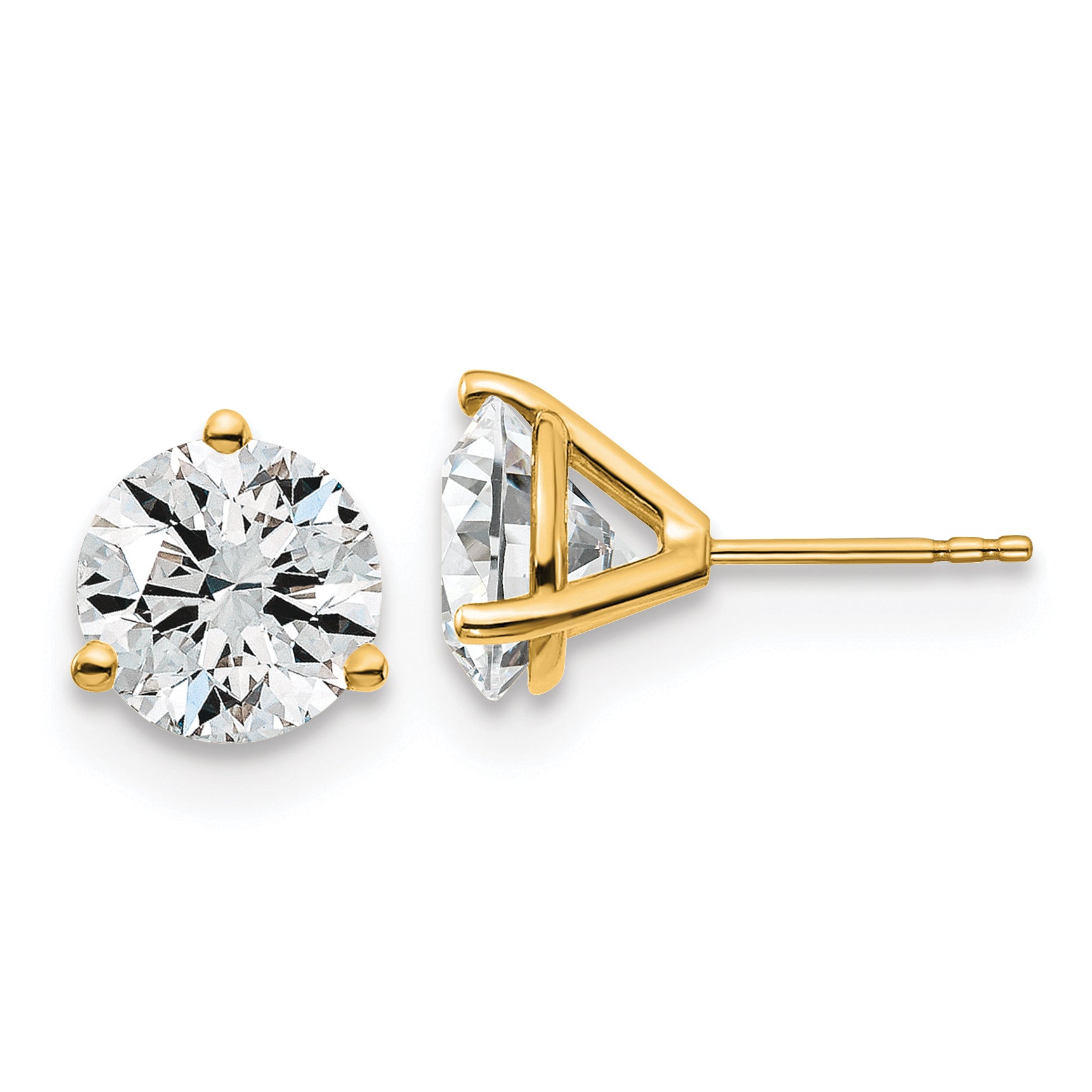 18K Yellow Gold 5 ct Lab-Created Diamond VS+ F+, 3-Prong Stud Earrings